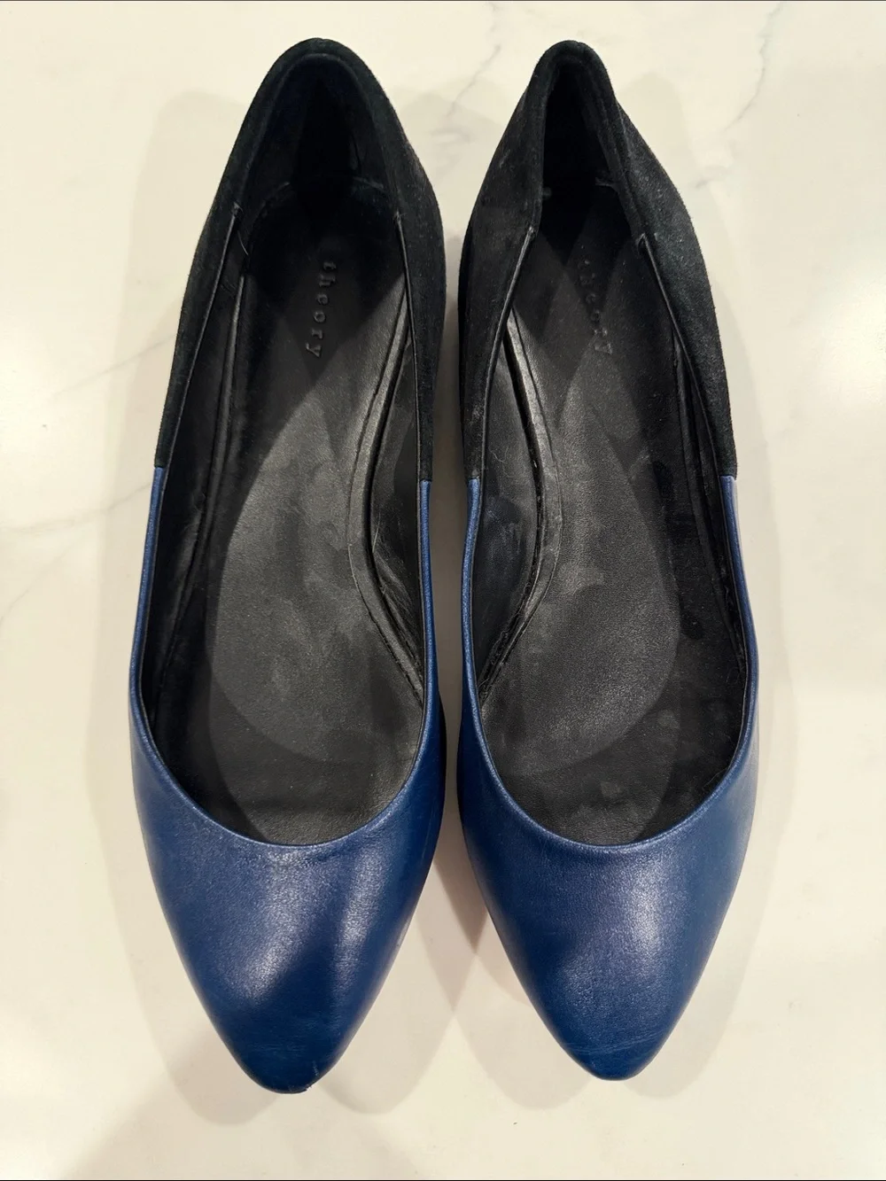 Women's Theory Two-Toned Navy and Black Pointed-Toe Flats
